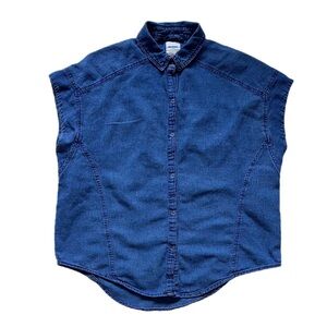 Zara Women’s Blue Denim Comfy Snap Button Down Oversized Blouse Top Size Small